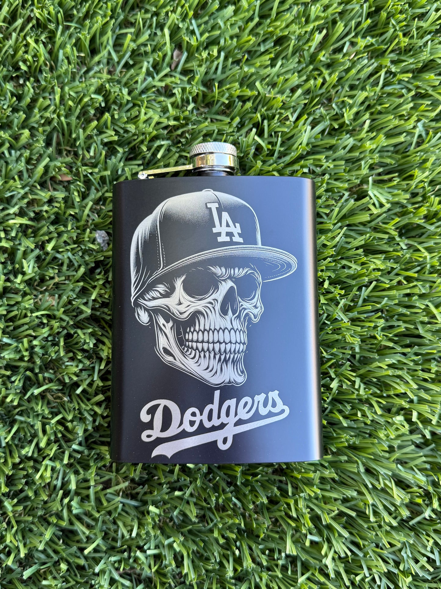 Dodgers laser engraved flask
