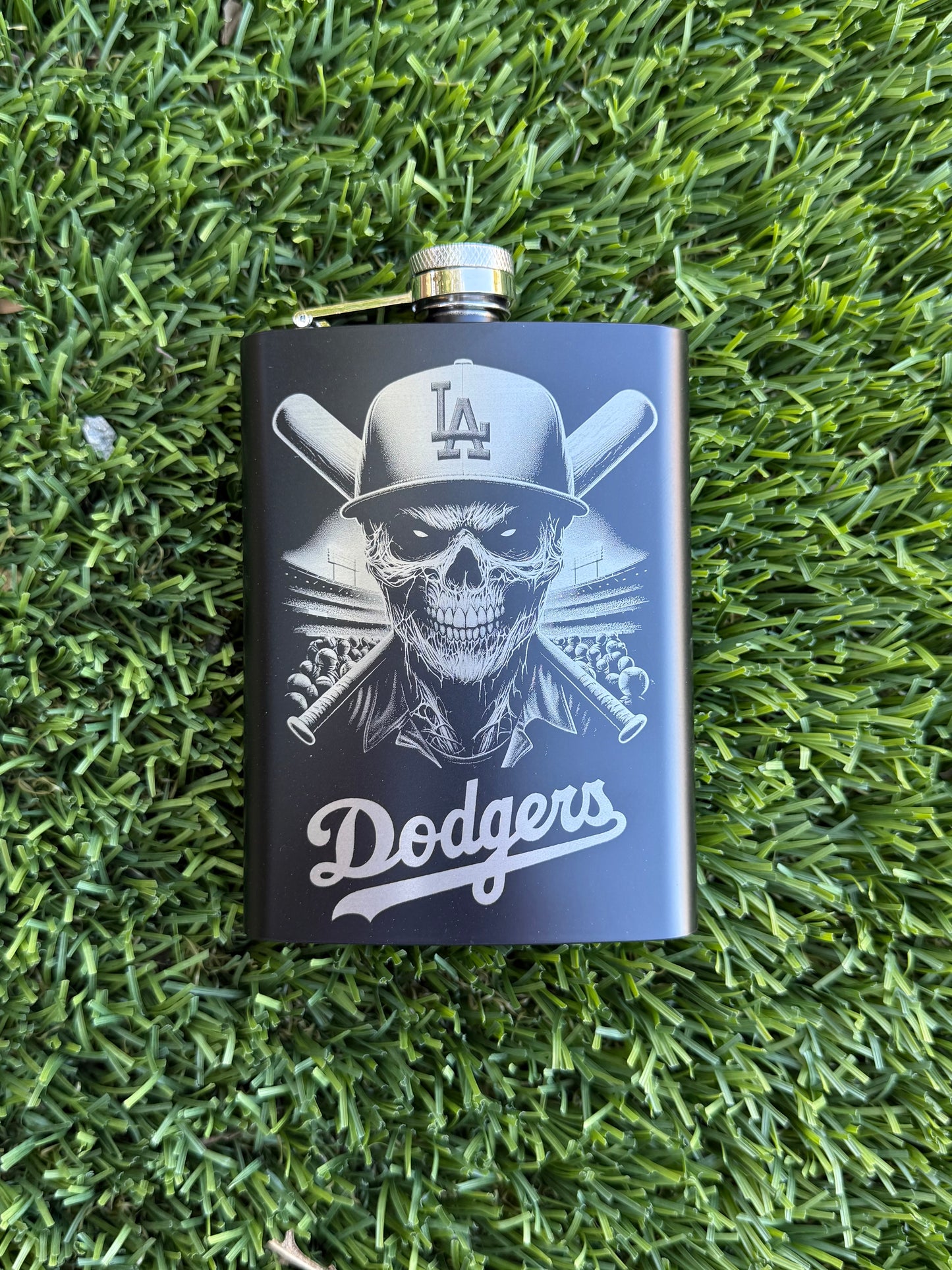 Dodgers laser engraved flask
