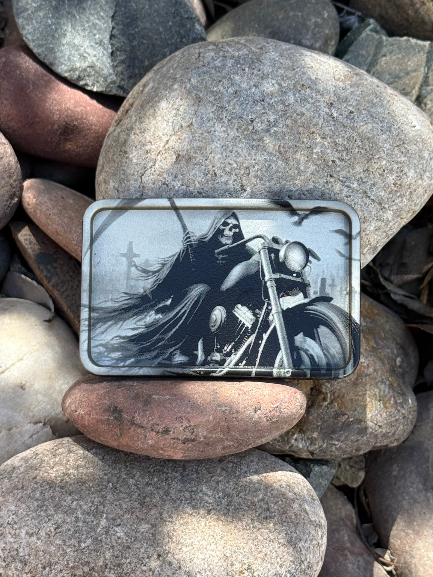 Laser engraved Motorcycle Reaper Belt Buckle