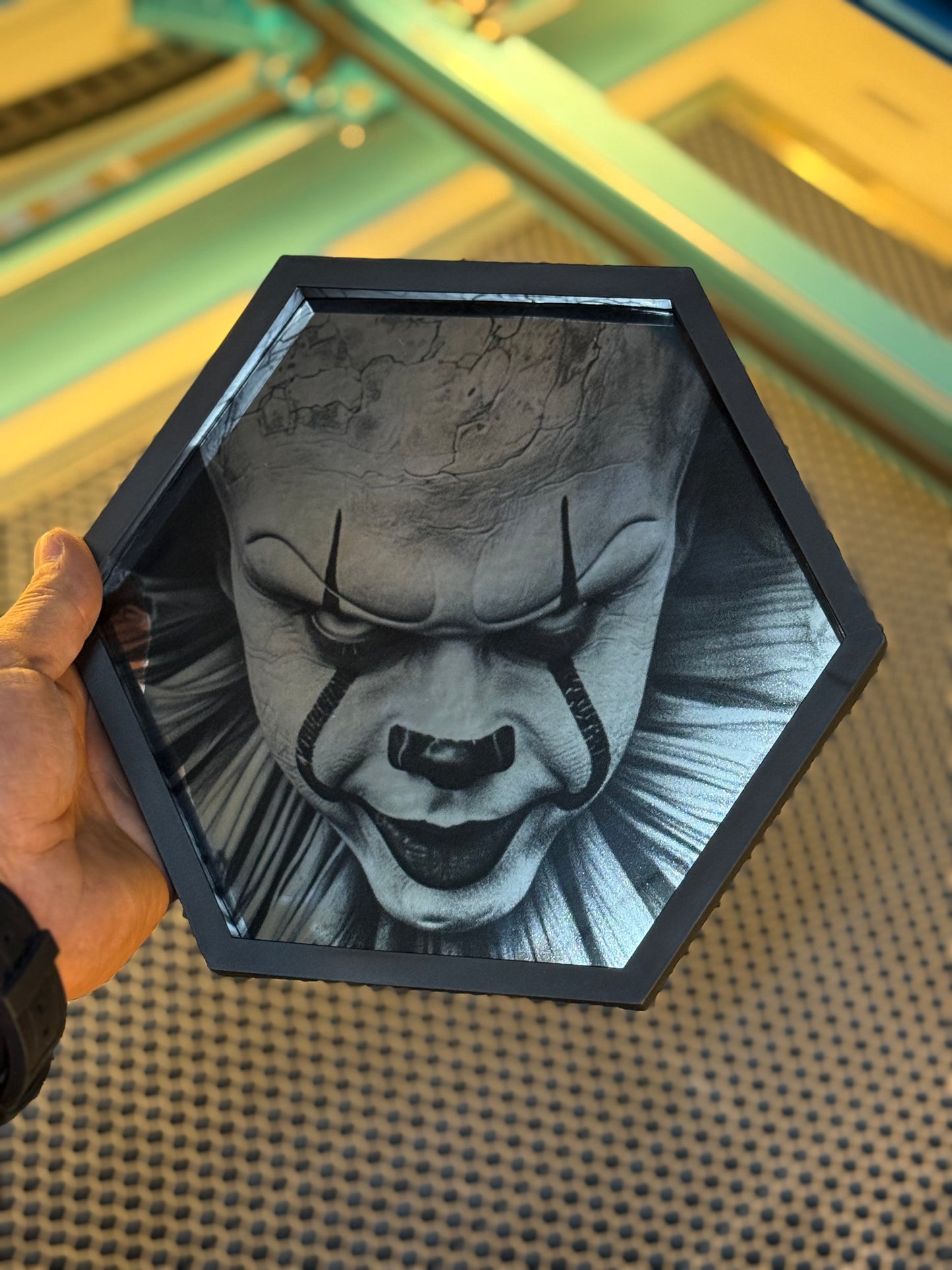 IT laser engraved Hex Mirror