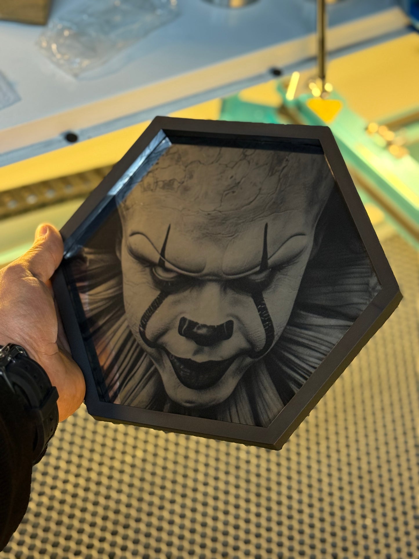 IT laser engraved Hex Mirror