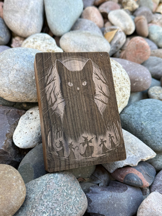 Cats and witches, laser engraved dash box