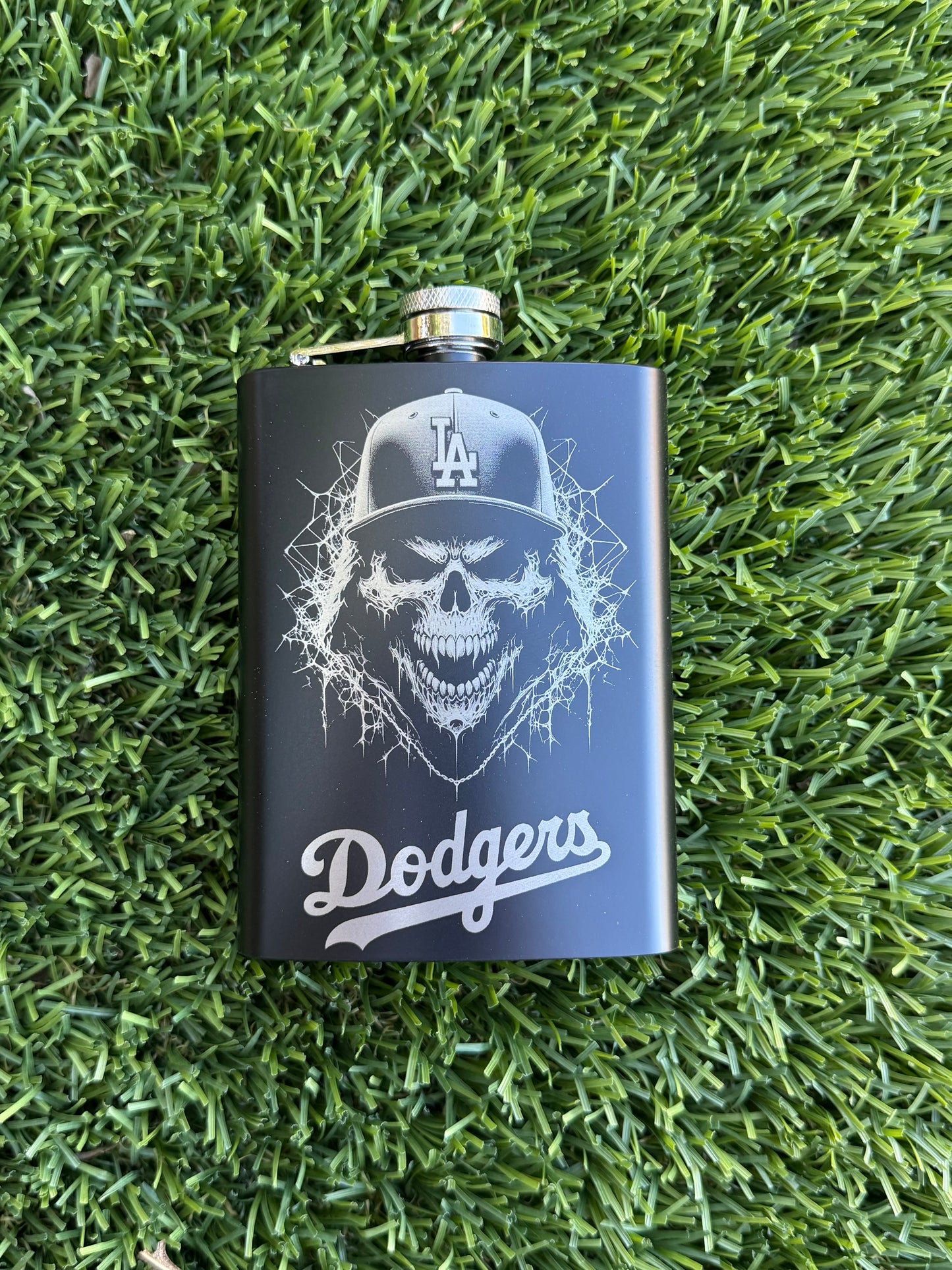 Dodgers laser engraved flask