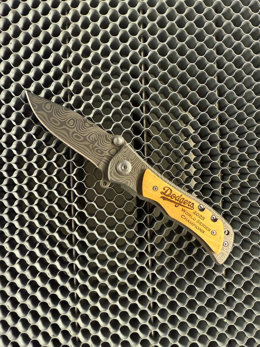 Dodgers 2025 World Championship Damascus Folding Knife