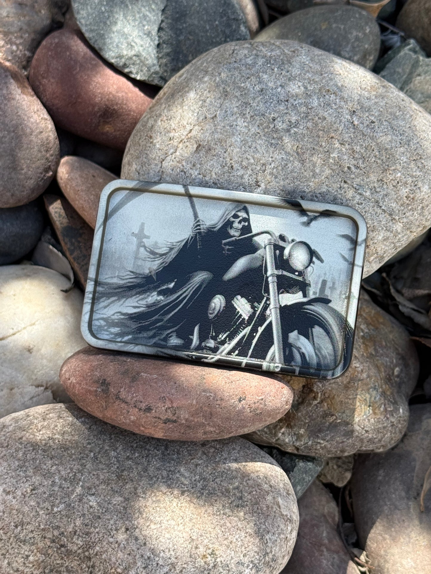 Laser engraved Motorcycle Reaper Belt Buckle