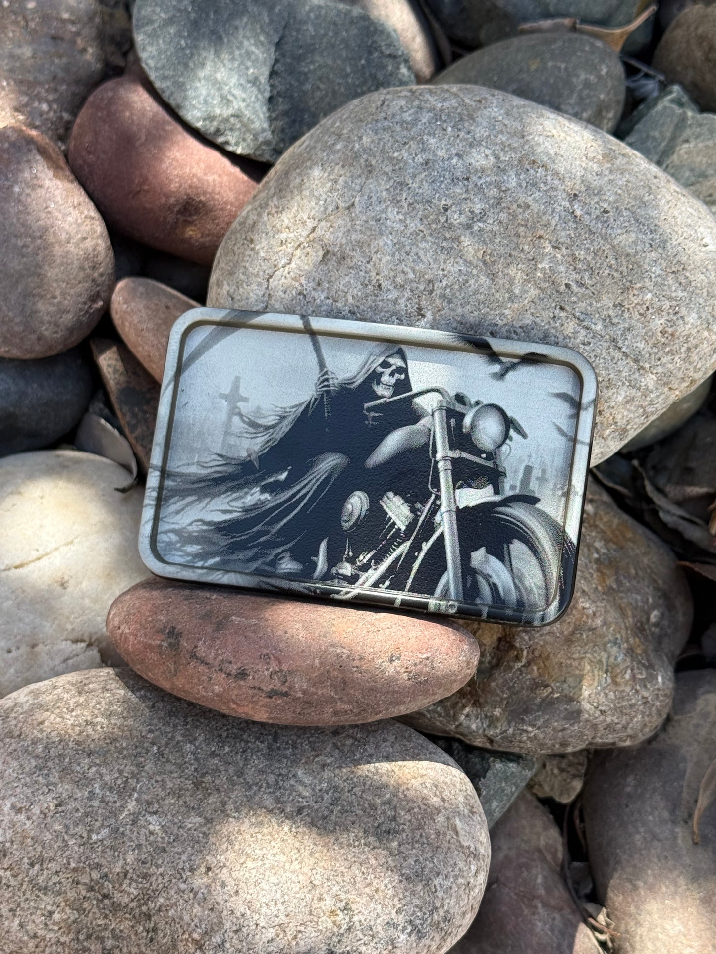 Laser engraved Motorcycle Reaper Belt Buckle