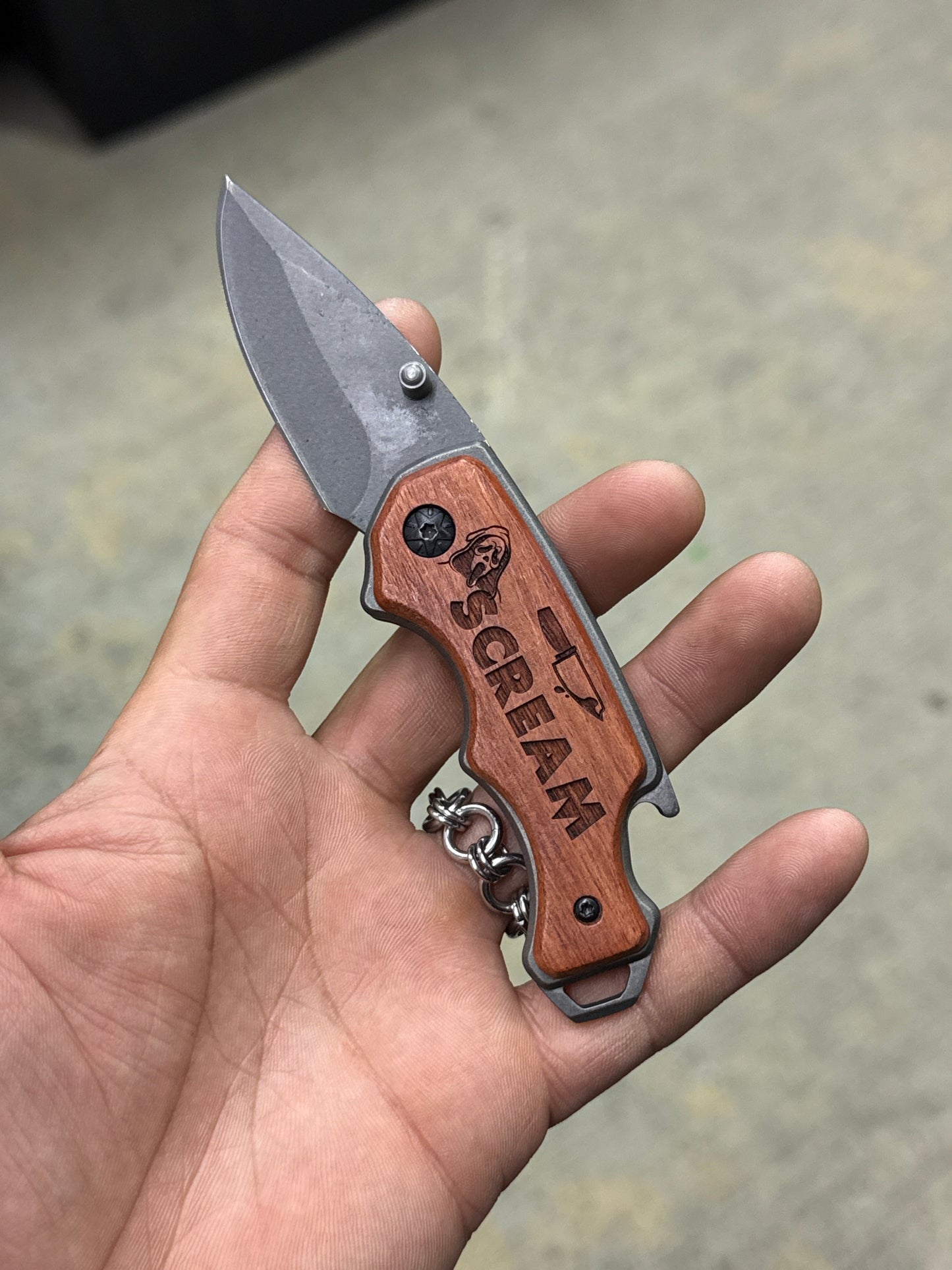 Scream wooded Folding Blade
